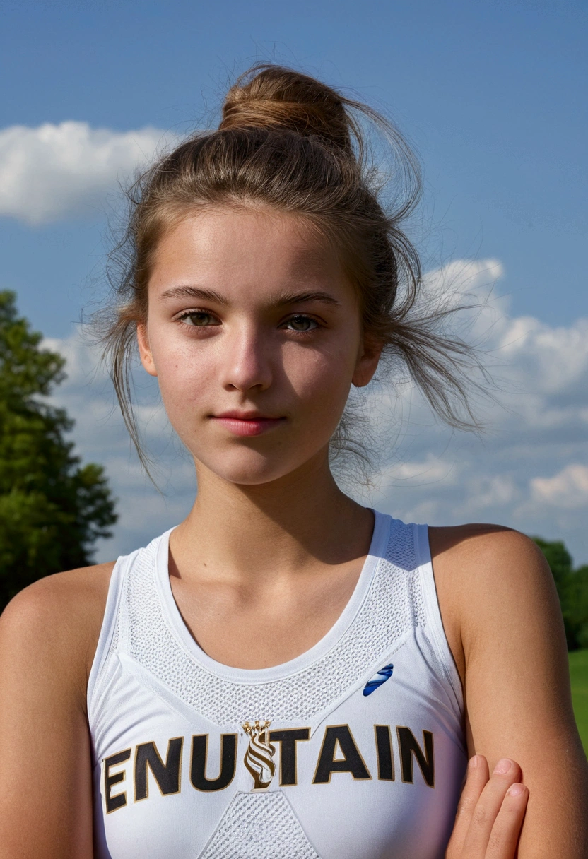 Jeune femme européenne, 20ans, châtain, faire du sport, extérieur, photo réaliste
