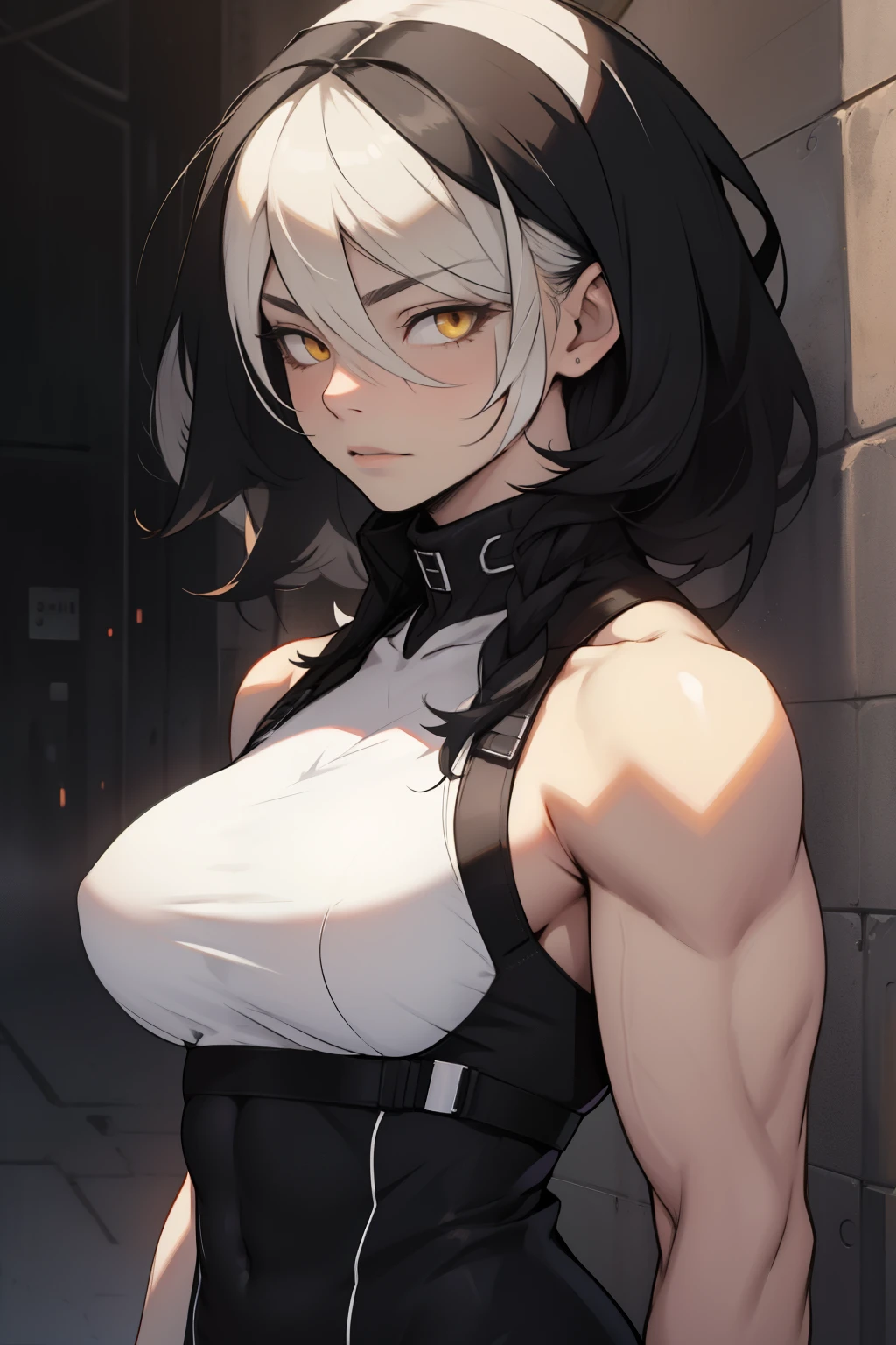 empty eyes empty eyes muscular girl black hair yellow eyes pale skin large breasts