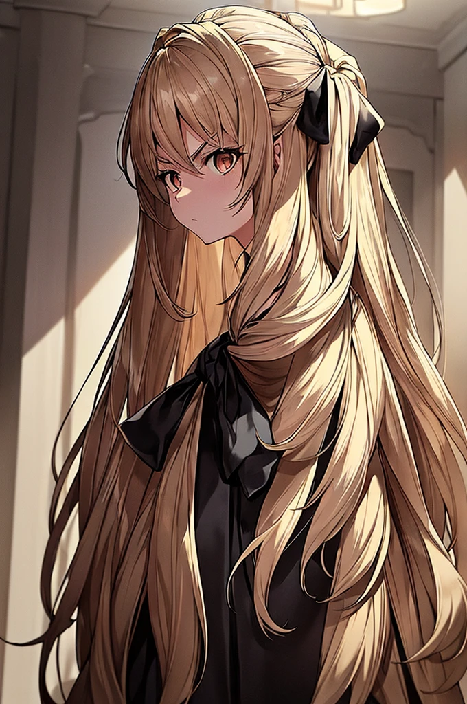 Masterpiece, best quality, girl noir style, beige skin, hairy skin, beige hair on the skin, brown eyes, long beige hair combed, hair up, white dress, black bow, determined look, look forward, serious, hairy skin . hairy face, noir style, hair up.
