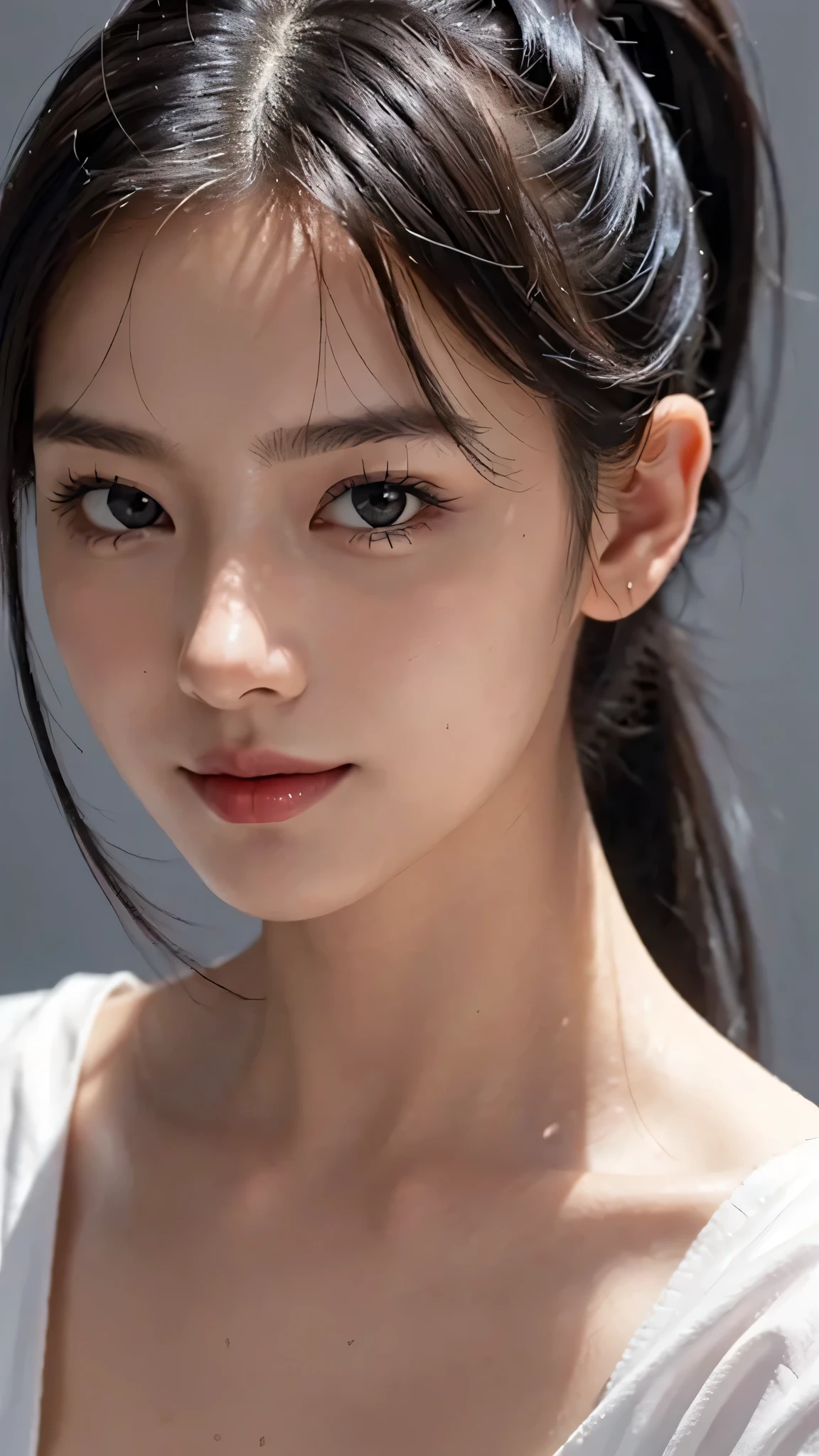 Lipstick in hand,Cosmetics commercial style,Commercial filming studio,close up face,fully body photo,masutepiece, The highest image quality, High quality, the background is clear,Beautiful woman, Japanese, Detailed, Ultra-detailed, finely detail, hight resolution, 8K Wallpaper, Perfect dynamic composition, Beautiful detailed eyes ,Detailed eyes, Detailed skin, Beautiful skin, 超hight resolution, (reality: 1.4),Very beautiful woman, Slightly younger face, Beautiful skin, slender, (Ultra photo realsisim), (hight resolution), (8K), (Very detailed) (beautifully detailed eyes), (super detailed), (Detailed face), view the viewer, Fine details, Detailed face, Staring straight ahead, Staring straight ahead, photos realistic, Bright lighting, Professional Lighting, Black hair,poneyTail,a baby face,sixteen years old,Hairstyle: ponytail,Long ponytail hairstyle,slight smile,