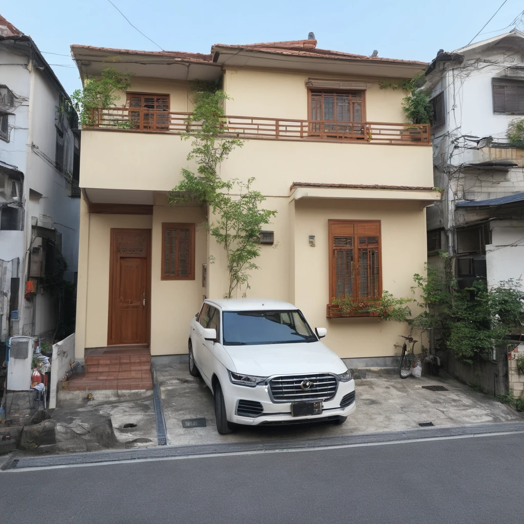 masterpiece, Highest quality, Very detailed, figure,
Housing, Day本, scenery, 地上car両, 自動car, car, Outdoor, window, building, null, scenery, Day, blue null, road, truck, Power lines, street, Shadow, car両フォーカス, Real-world locations, Home, Realistic, photograph background, photograph (Moderate)