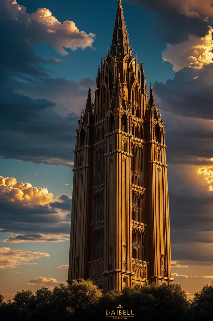 a cover with a dark background, where a tower composed of speakers and guitars rises into the sky. in the sky, beams of golden light pierce the clouds, symbolizing divine connection. The title “Babel” is in large modern letters in the center, with a smaller gothic font underneath that says something like “Lilies/a heart &quot;.