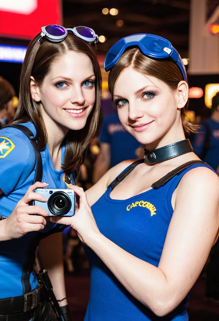 Jill Valentine at a capcom games event taking a photo with a fan.