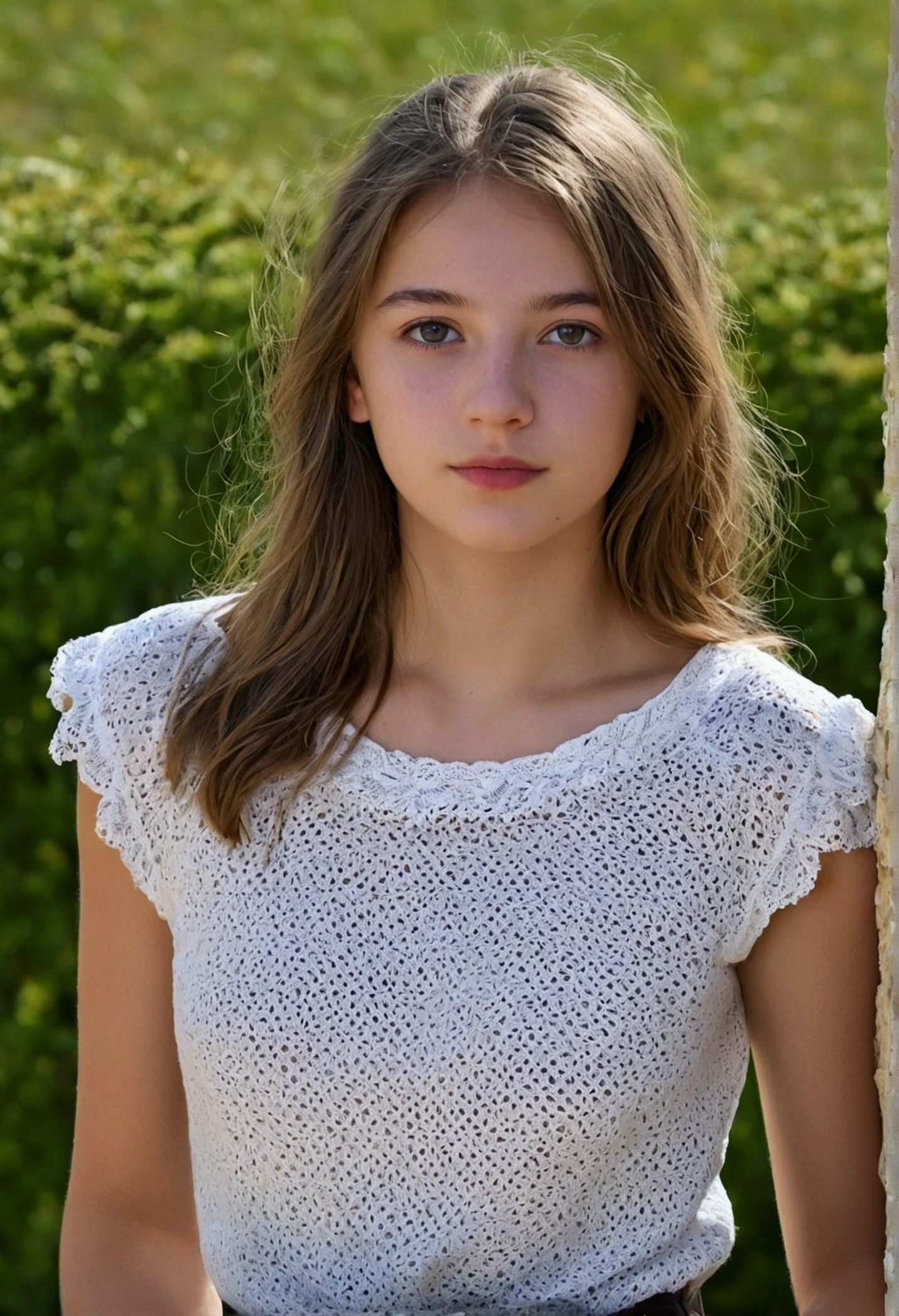 Jeune femme européenne, 20ans, châtain, extérieur, photo réaliste, france