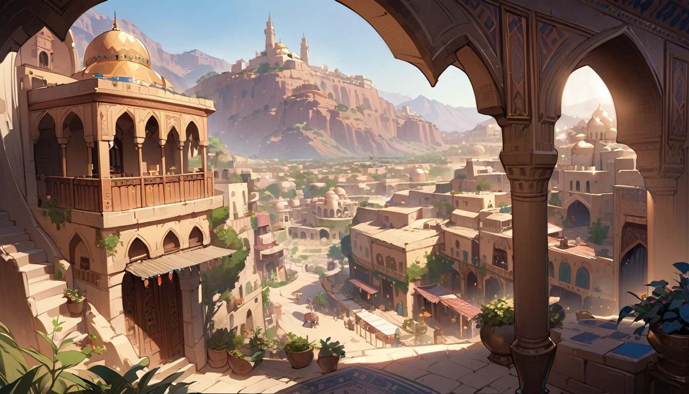 Highest quality,masterpiece,Arabian style town,landscape,There are no humans,Fantasy,Charming streetscape,Concept Art,Fantasy
