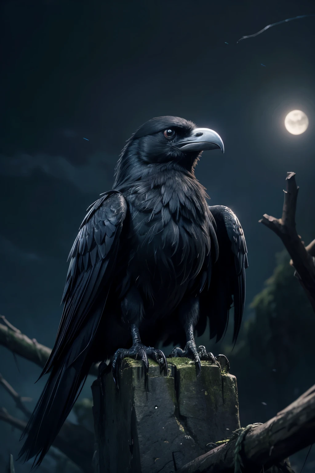 a black raven with a linear scar over one of its eye, night background, fantasy art, dungeons and dragons, 4k