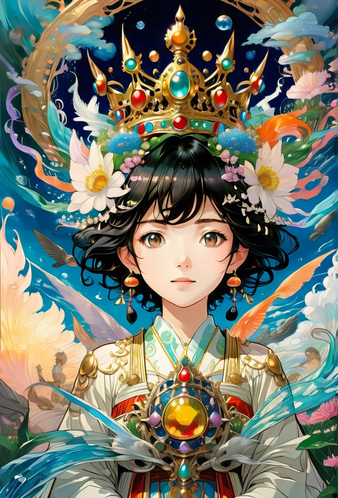 Queen, crown, by Studio Ghibli, best quality, masterpiece, very aesthetic, perfect composition, intricate details, ultra-detailed
