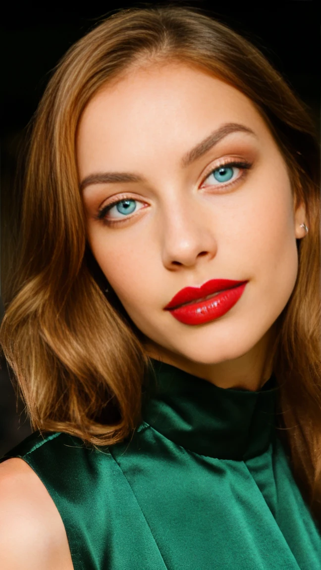 (photo-realistic:1.37), (ultra-realistic), (high-quality image), (8K, high-resolution:1.4), create a (photo:2), (taken with Canon EOS R5 and Canon RF 50mm F1.2L USM lens at 1.6 sec, f/8 and ISO500), type (travel advertising) image, masterpiece of photographic art, the image has a sharp focus and a subject with a perfect figure, the composition of the image has sophisticated and attractive aiming to capture the interest of a male audience, the image has look similar to an artistic photograph, the subject is the focal point, express a deep and personal connection to the place and culture around his, the subject is a beautiful 25-year-old model, 1,76 meters tall, elegant posture, proportions of 95-60-90 centimeters, a sinuous silhouette, well-defined curves, (natural big breasts), natural low makeup that emphasizes the (bright emerald green eyes:1.4), long and soft (bright copper-red hair:1.4), (big full lips with bright red lipstick:1.4), the texture of the subject's skin is extremely detailed and realistic, with particular attention to the details of the eyes, ultra-detailed and ultra-defined photorealistic level, face and hands carefully outlined, background in style of a (travel advertising) celebrating an iconic profile of a social figure. the scene takes place in a (festive and elegantly decorated setting, perhaps a luxurious party venue or a beautifully adorned room with a New Year's Eve theme), with (sparkling and celebratory lighting, possibly including twinkling lights or the soft glow of candles), the model wears (glamorous party attire, fitting for a grand end-of-year celebration, with sequins, glitter, or elegant fabrics), strikes (joyful and exuberant poses), that embody the essence of excitement and festivity, perfectly capturing the spirit of welcoming a new year.
