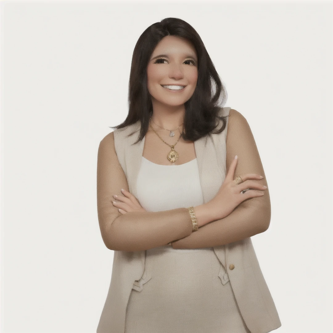 smiling woman in a beige vest and white blouse making a peace sign, carla ortiz, lorena avarez, fernanda suarez, with finger pointing, don't pose, alanis guillen, Julia Fontes, Elizabeth Saltzman, Jenna Barton, Threatening pose, carola rubio, with index finger, confident action pose, Cristina Kritkou, promo image, Foto de uma mulher