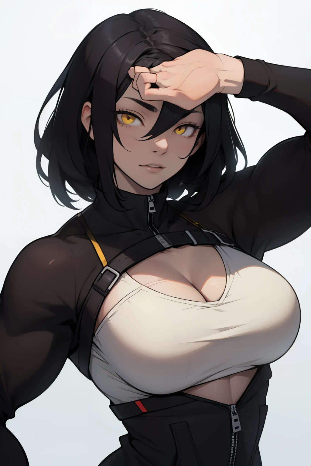 empty eyes empty eyes muscular girl black hair yellow eyes pale skin large breasts