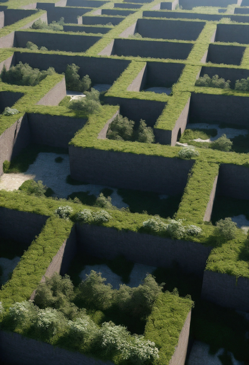 Create a labyrinthine city with high walls that transform the winding streets by growing weeds in the cracks, Earth floor, that intertwine in an intricate architectural pattern in a labyrinth of sectors, each with distinct characteristics and isolated from the others by iron walls or natural earthen barriers, medieval dystopian setting, night sky, mist, grimdark, expand streets, people, medieval dirty clothes, Dramatic, grimdark, broken roofs, shattered, weed and vines growing in the cracks, Kuno,
(work of art), (extremely complex:1.3), (realisitic), detailded, sharp focus, Dramatic, awardwinning, cinematic lighting, unreal octane engine rendering, volumetric dtx, a natta,
low-contrast, soft cinematic light, dark colours, Exposure Mixing, HDR,
(work of art), (extremely complex:1.3), (realisitic), detailded, sharp focus, Dramatic, awardwinning, cinematic lighting, octane engine unreal rendering, volumetric dtx, natta,
low-contrast, soft cinematic light, dark colours, Exposure Mixing, HDR,