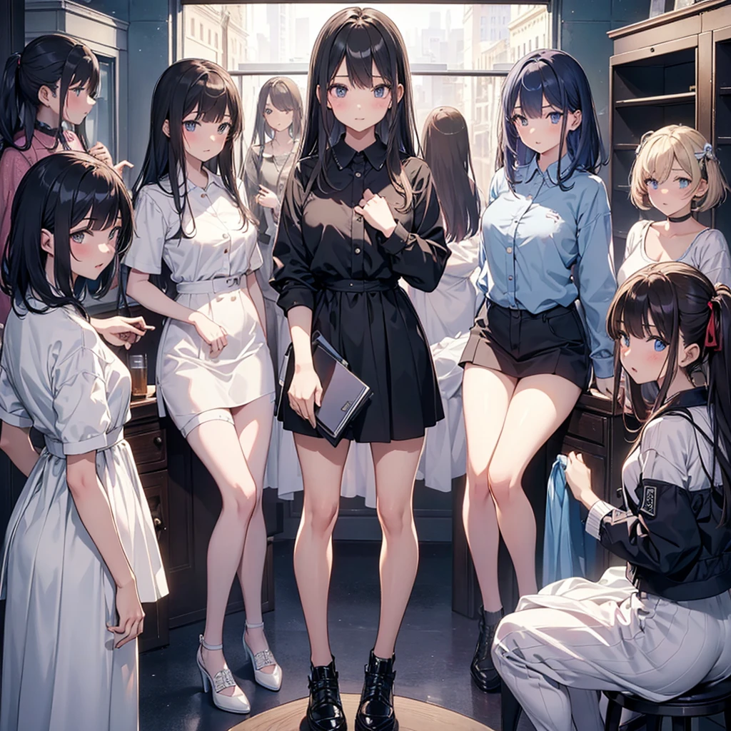 nswf,masterpiece, Highest quality, Five girls in a changing room,(Five people getting changed:1.4),Are standing,Body orientation is different々Facing the direction of,Ten generations, Don't look towards the viewer,Group shot, Harem,ips,underwear,(panties),Realistic,,(Dark blue blazer and white shirt) ,(Dark blue pleated skirt),Blue Ribbon ,(Recall, Grab your ass:0.9),(Beautiful Eyes:1.3),sFrom below,From below,{{Random Pause}},((((Dynamic pose)))),((Dynamic Angle)),skinny,(skinny:1.2) ,Thin thighs, Thin legs,After club activities、youth,Lively,Bright interior,(Looking at each other:1.5),(Chatting:1.4),((Unaware of the viewer:1.6),I closed the curtains.,(Lift up your shirt,Lifted it himself:1.5) ,.Skirt lift front,(panties:1.3) BREAK (((undressing clothes:1.5))), ((show bra)),((show panty)),(((They are not looking directly at the viewer))), (((as rather focused on each other,gesturing animatedly as they talk))),(((eye contact))),(((Exchanging glances))),(((exchanging words))),(((calling out))),((smiling while talking))),(Lift up your shirt,Lifted it himself:1.5) ,Dark person.Skirt lift front,(panties:1.3),