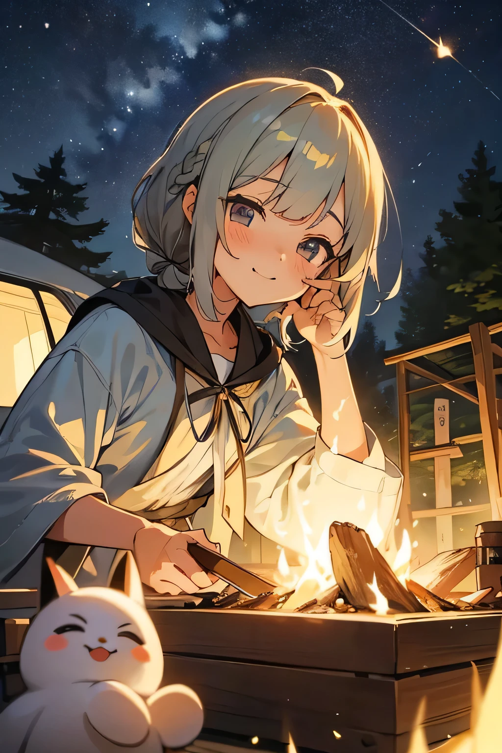 Highest quality、High resolution、Detailed Background、(Beautiful face in every detail:1.4)、Anatomically correct、(Normal number of fingers:1.2)、Detailed eyes、age beauty、cute hair color、Braided Ponytail、Braided bob cut、A fun atmosphere、camper、Pure curiosity and the anticipation of adventure、Expressing the bond with friends、cute gesture、
(友達とcamperでの旅行する少女たち:1.5)、
Excited faces of everyone、The fun begins、The view from the window、with everyone「beautiful!」and praise、The anticipation of adventure sparkles in the eyes of those who gaze ahead.、with everyone eating bento、Memorable taste、Have fun with the conversation、Once we arrived at the campsite we started pitching our tents.、Working together、Our hearts are in sync、At dusk, gather around a campfire and look up at the night sky, mesmerized by the twinkling stars.、Blissful time in nature、In a small adventure、Friends who share the same heart、Filled with fun and excitement、camperの旅は続く、cute