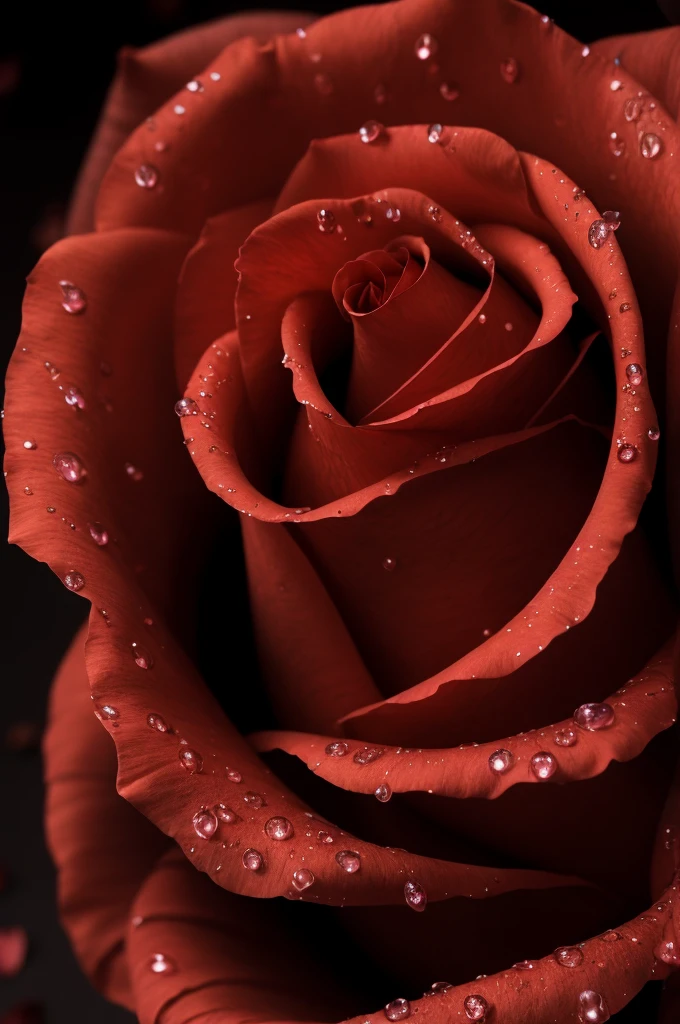 Macro Photography,a rose,shining starlight,Simple background,Dark background,Extreme Detail,UHD,8K,Studio Lighting,Professional Photography,fine art,water droplets on rose petals,