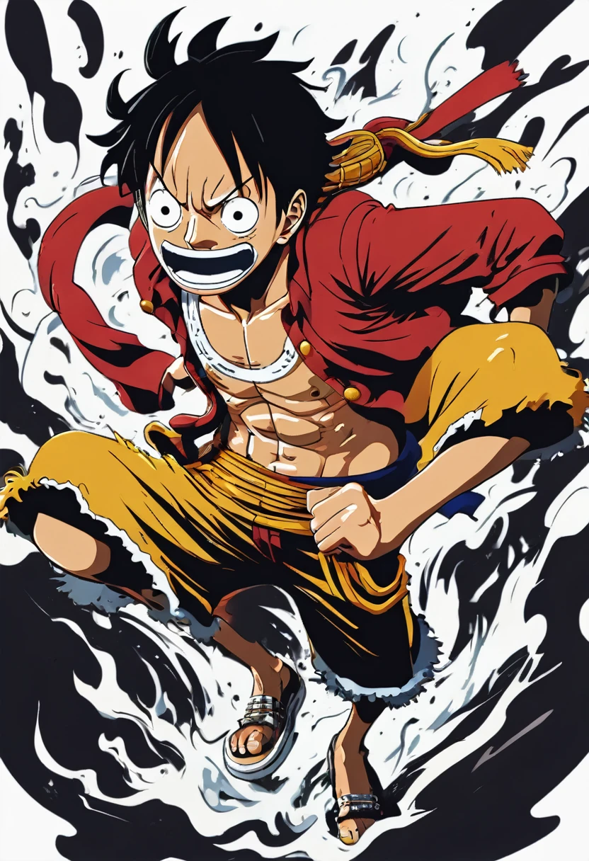 Design a gripping featuring Luffy from "One Piece" in a fit of rage.
, white background, tshirt design