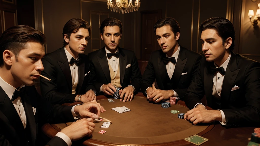 Cats in fancy suits playing poker drinking and smoking