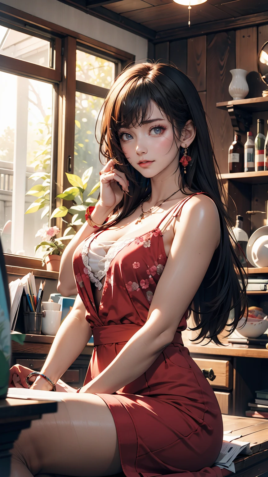 masterpiece, Highest quality,4 Girl,Young girl, plum_Pie's Eyes, brown, ChoppyBob,enviable _face,Glowing Skin,Medium chest,Beautiful leg lines:1.3,Thick thighs, Narrow waist,, Knee socks,tie,((Pencil Skirt)),Red high heels, pantyhose, , trail_Lined_and_開flower_cherry_flower_wood,,View your viewers,From below,whole body, Legs Up Sex,