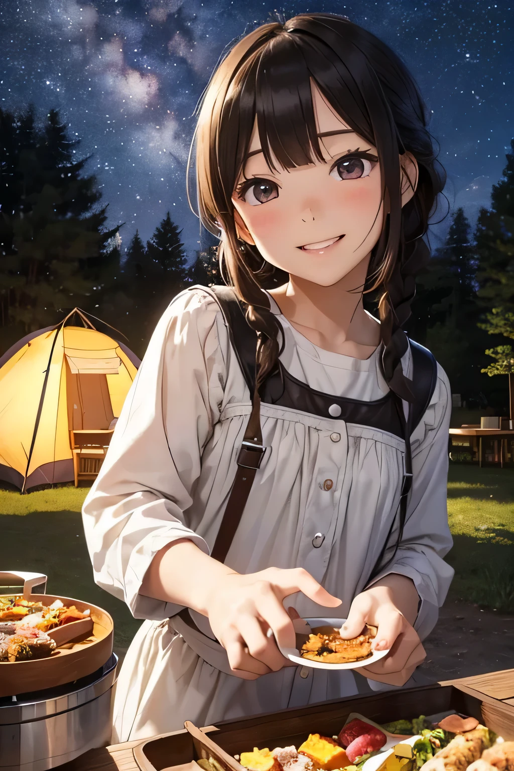 Highest quality、High resolution、Detailed Background、(Beautiful face in every detail:1.4)、Anatomically correct、(Normal number of fingers:1.2)、(Detailed facial expressions)、(Detailed eyes:1.2)、age beauty、cute hair color、Braided Ponytail、Braided bob cut、A fun atmosphere、A big smile、smile、camper、Pure curiosity and the anticipation of adventure、cute gesture、
(友達とcamperでの旅行する少女たち:1.5)、
Excited faces of everyone、The fun begins、The view from the window、with everyone「beautiful!」and praise、The anticipation of adventure sparkles in the eyes of those who gaze ahead.、with everyone eating bento、Memorable taste、Have fun with the conversation、Once we arrived at the campsite we started pitching our tents.、Working together、Our hearts are in sync、At dusk, gather around a campfire and look up at the night sky, mesmerized by the twinkling stars.、Blissful time in nature、In a small adventure、Friends who share the same heart、Filled with fun and excitement、camperの旅は続く、cute