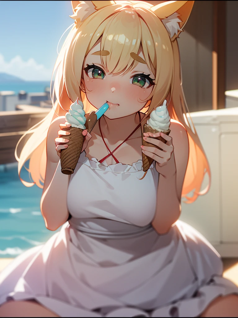 A swimsuit loli has milk on her mouth