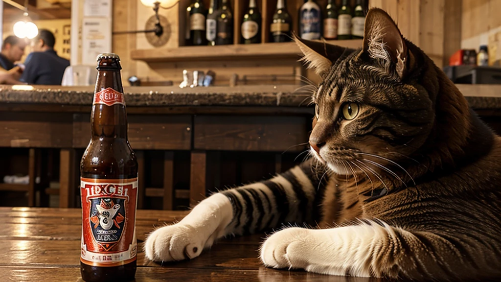 A Tudexo cat drinking beer 