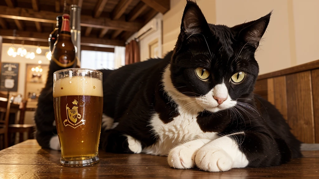 A Tudexo cat drinking beer 