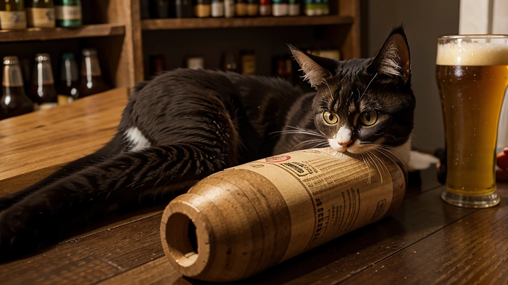 A Tudexo cat drinking beer 