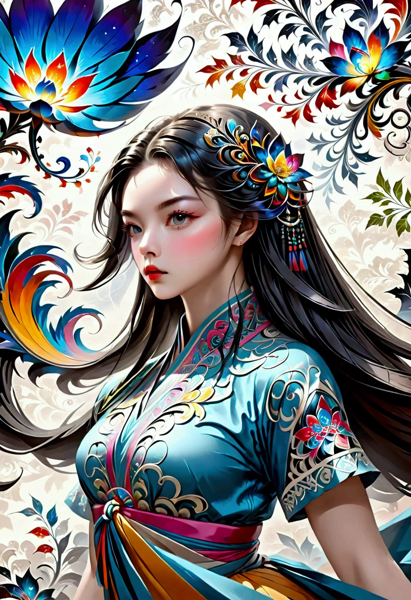 offcial art, unity wallpaper 8k, ultra detaild, beautiful and aesthetic, work of art, best qualityer, (zentangle, mandala, tangle, entangle), (Fractal Art:1.3) , Anya taylor joy, extremely detaild, dynamic angle, tiro de cowboy, most beautiful form of chaos, chic, bright coloured, Romanticism, atmospheric, ecstasy