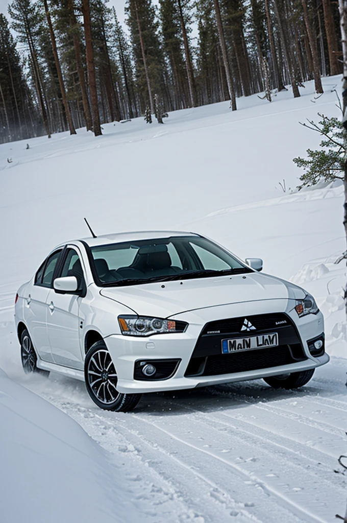 Un Mitsubishi lancer en la nieve