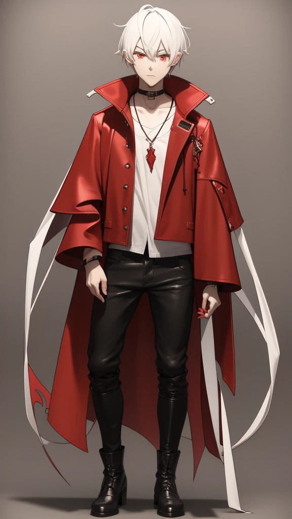 Name: V Age: Occupation: Demon Hunter Breath: Breathing Blood Appearance Height: 1.75m Weight: 65kg Hair: white, long and messy eyes: Red Skin: Pale Clothes: He wears a long black coat, leather boots and a red t-shirt. He always wears a pendant with a red crystal on his neck..