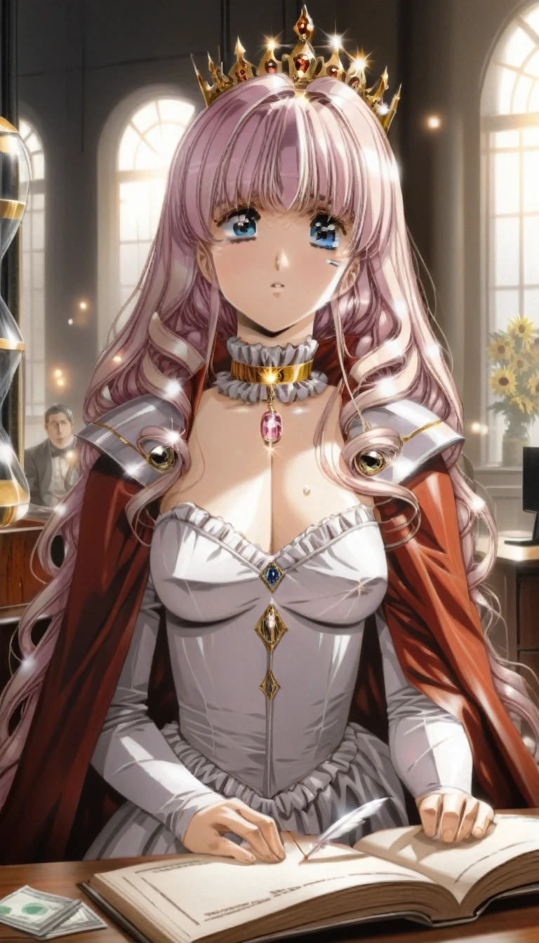 8k,((非常に鈍いbangs))((Ultra vertical roll of the back hair )) masterpiece, high resolution,
outdoor, sunflower field, from above, cowboy shot,
BREAK
white sundresses,
surprised face, smile,(very aesthetic, best quality, ultra detailed), intricate details,((The hairstyle is a strong vertical roll from the back))
1girl, purple hair, blunt bangs, purple eyes, white coat, long hair, smile,((blunt bangs))(Masterpiece: 1.2, Best quality), Realistic, (Realistic picture, Complex details, Depth of field), Best quality, Masterpiece, Highly detailed, Half realistic, 1 girl, Mature female, 21 years old,princess crown, white princess dress,with short golden hair, The left eye is covered with hair, Blue eyes, The king's clothes, Red cloak, Slim figure, A crown made of precious gold, Read and mark up documents, quill, office desk, Soft bench,02,Detailed face,Ultra-detailed eyes, 3mpr3ss, corset, (Night dress), Beautiful adult woman, 20-year-old,,bangs, front, Peach-colored hairs, Big Eyes,最high quality, high quality, High detail, Are standing, Wide shoulder pads, Money trimmed cloak,gem, Money (whole body), Hourglass Shape, (collar), (tall big tiara), Peplum, Penniers, interior, large hall, Bokeh, (Rim Light) Dark bu5tl3, White long dress, . Magic, Fantastic, Fascinating, Picture book style, Very detailed,((The hairstyle is Vertical roll )) Pink Hair ,bangsblunt bangs,((Vertical roll)),{masterpiece},{best quality},{1 Girl}, Lovely, Astonishing, Beautiful and delicate eyes, black eyes, Long hair, Pink Hair,curls,Fine details,Depth of Field,Extremely detailed CG,The original, Extremely detailed wallpaper,Upper Body, Looking at the audience