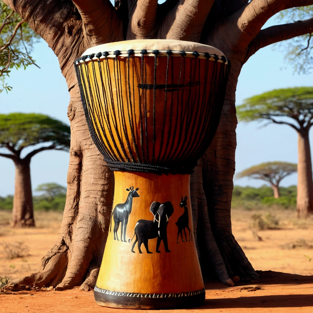 Africa　Djembe　baobab　Lots of animals
