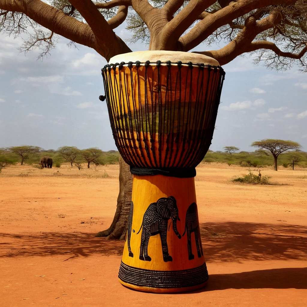Africa Djembe baobab Lots of animals