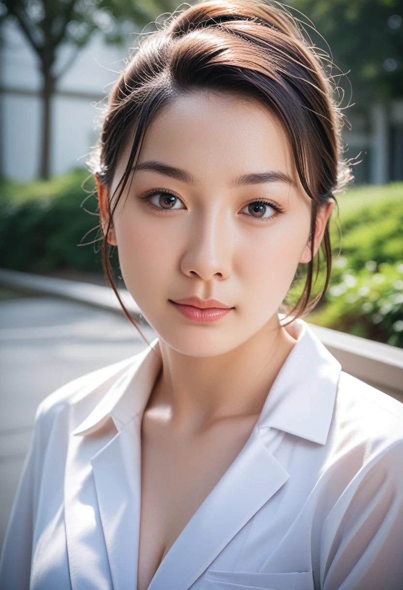 8k, raw photo, best quality, masterpiece, realistic, photo realistic, clear, professional lighting, beautiful face, best quality,ultra high res, realistic japanese beautiful, Super detailed, 1girl, outdoor, looking down