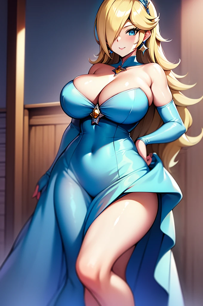 Princess Rosalina, huge breasts, anime style, cleavage, sexy dress