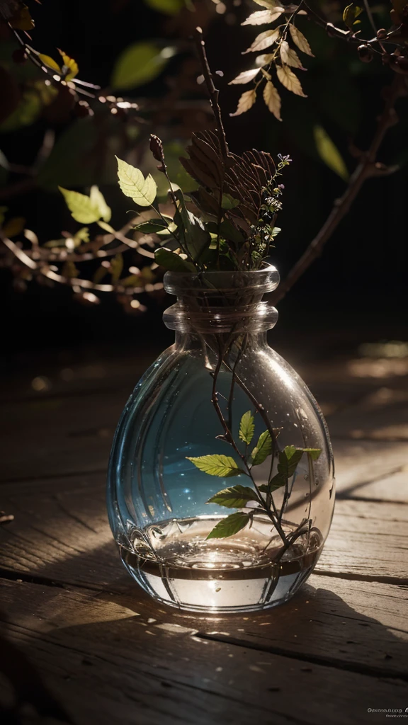 A dreamers art tree in a bottle, cuddly, realisitic, photographic, canon, dreamers, artistic, splendid leaves and branches with flowers above the head. Realismo photographic ultra detalhado de Greg Rutkowski - H1024W 804 | F16 2 Lens Markers:2 film particles S 35555 mm: 1 Contraste de foco nítido e realisitic de alta resolução!! The intricate and detailed atmospheric refractive lighting in Octane, Unreal Engine 5 Cinematic Concept Cinematography Masterpiece, presents the trend of CGSociety