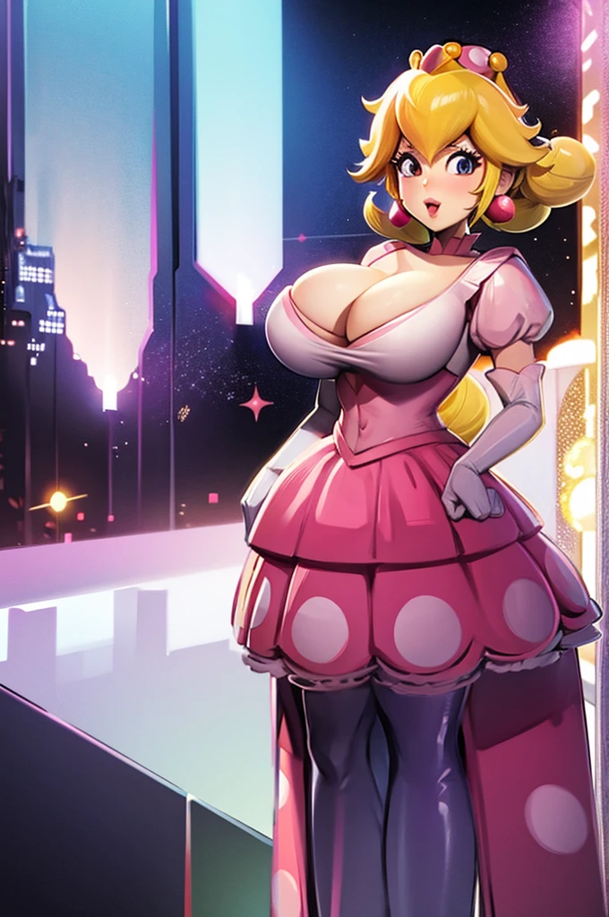 Princess Peachette, huge breasts, anime style, cleavage, sexy dress 