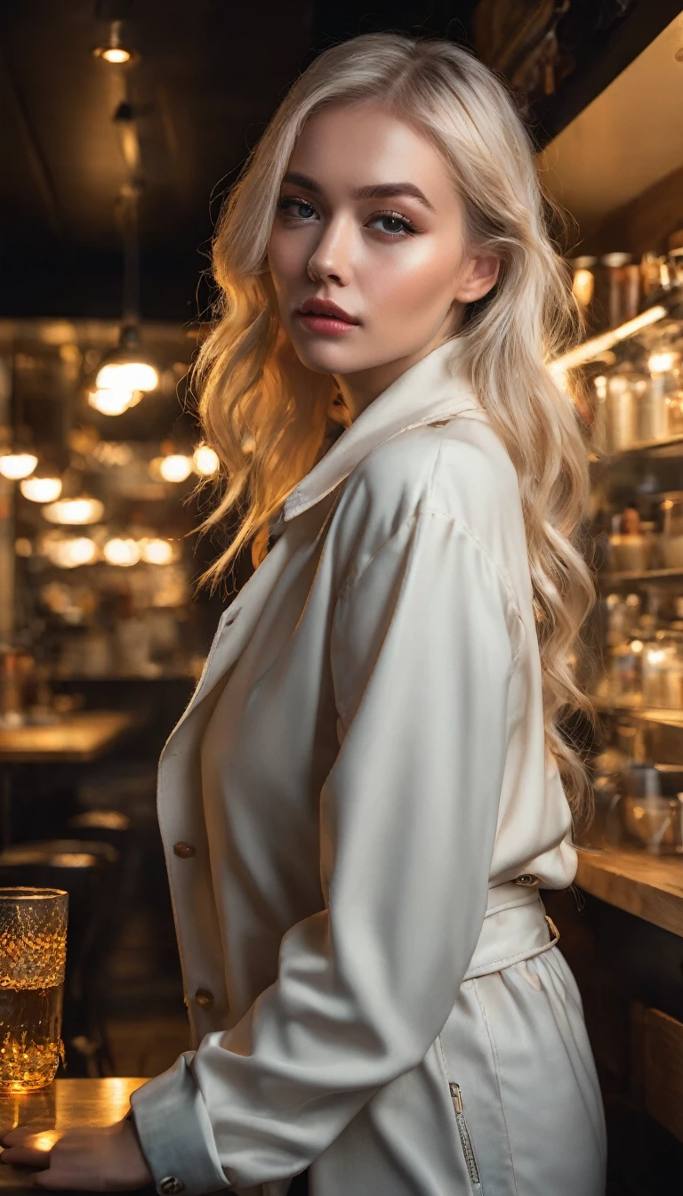 (standing portrait:1.2) of (zxzx:1) at cafe hard rim lighting photograpy, boke, 4k, 500px, ultra realistic, magazine cover, intense light blonde hairintense light blonde, intense light blonde hairintense light blonde