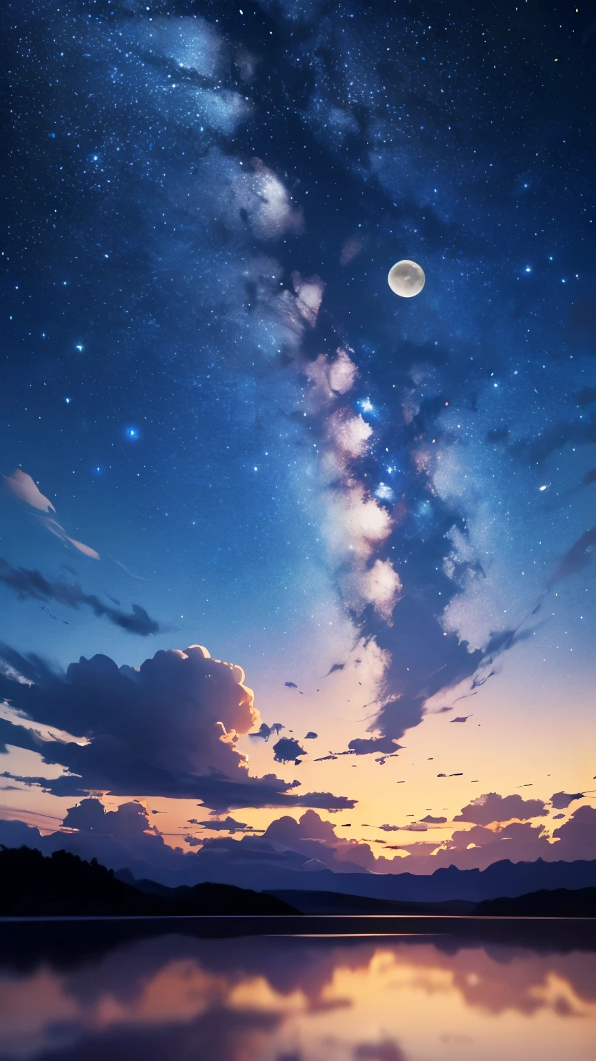 (Better image quality) a sky with a moon and full of stars, very beautiful. 