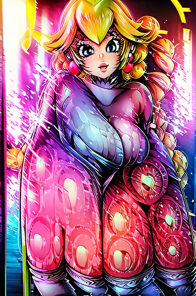 Princess Peachette, huge breasts, anime style, cleavage, sexy dress 