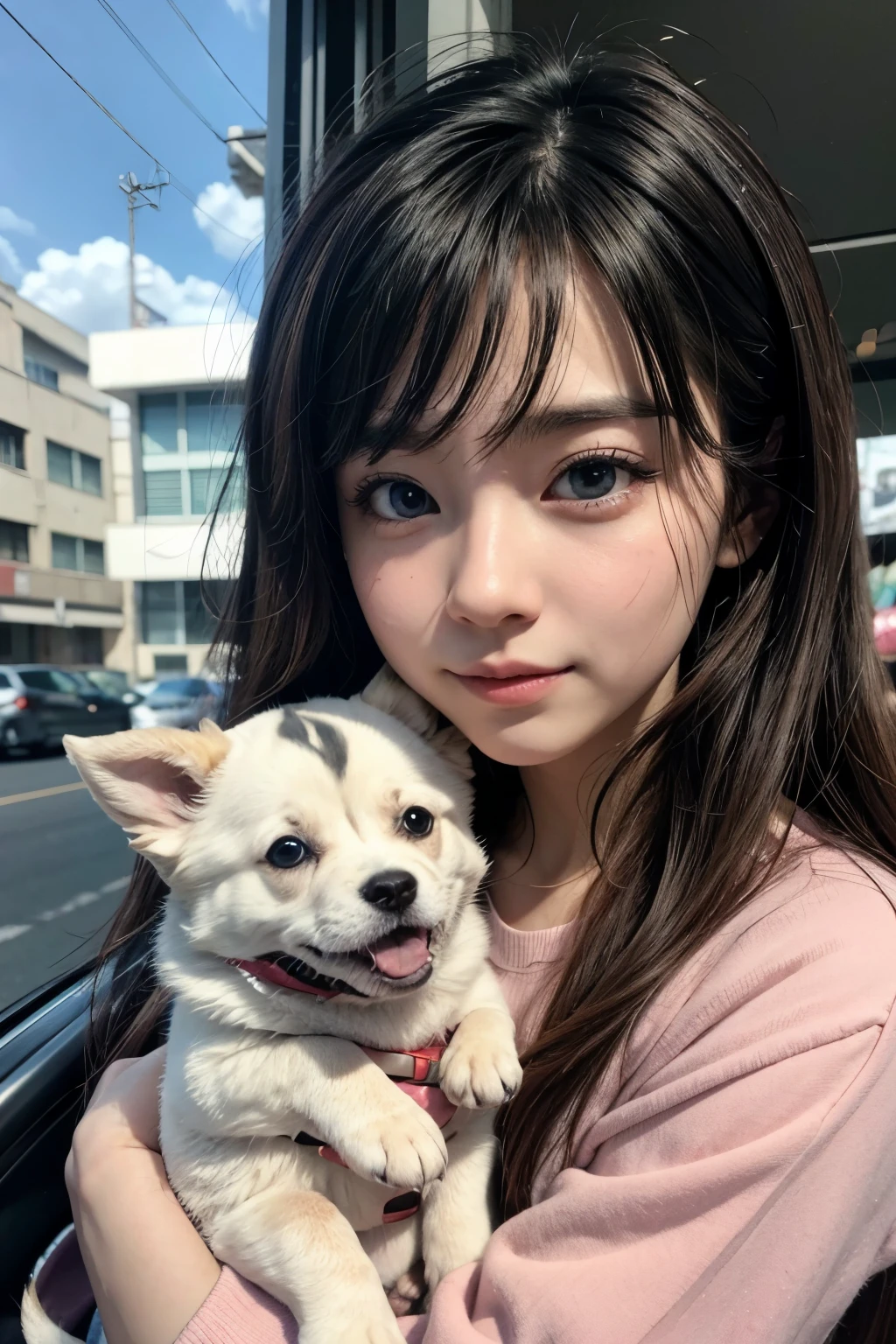 high school girl、cute、Beauty、Pink nippleating with a dog