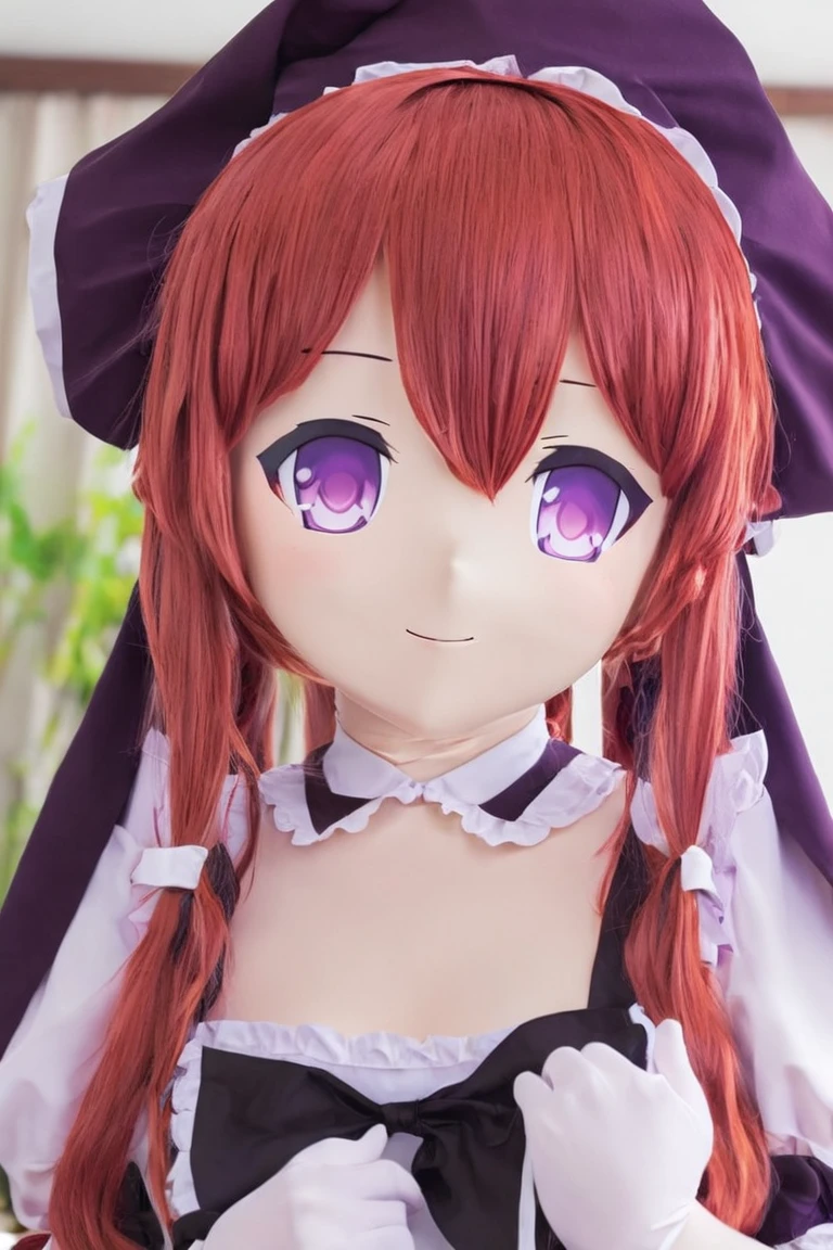 Anime Gao Cute Girl, Maid clothes, Purple eyes, Redhead