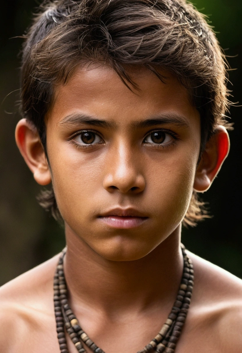 bali, the young warrior of Caramuru, has a striking figure. At , He's tall and athletic, demonstrating the strength and agility acquired through his rigorous training. Her brown hair is short and clumsy, falling unruly on your forehead. Os olhos dourados de bali, that shine brightly under the moonlight, give it a mystical and enigmatic aura. Those eyes, full of determination and pain, reflect the depth of your experiences and the intensity of your emotions.