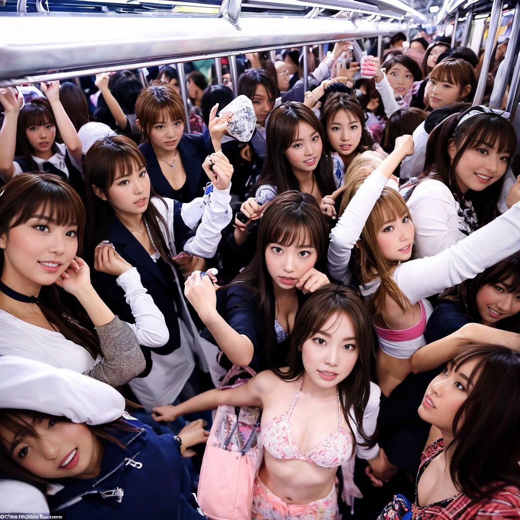 Ultra HD、Realisticな、Crowded train only for high school girls　Japanese schoolgirl　Angle from below　Group photo　5000 High School Girls　Surrounded by many high school girls　Being looked down upon by many high school girls　A lot of high school girls are wrestling　One is being attacked by a large group of high school girls.　Thousands of female students,10,000 High School Girls、Thousands of female students are watching us、Ultra-detailed、Realistic、Crowded train full of high school girls、Lots of schoolgirls in blazers、full house、Tens of thousands of female students　Being looked down upon by everyone