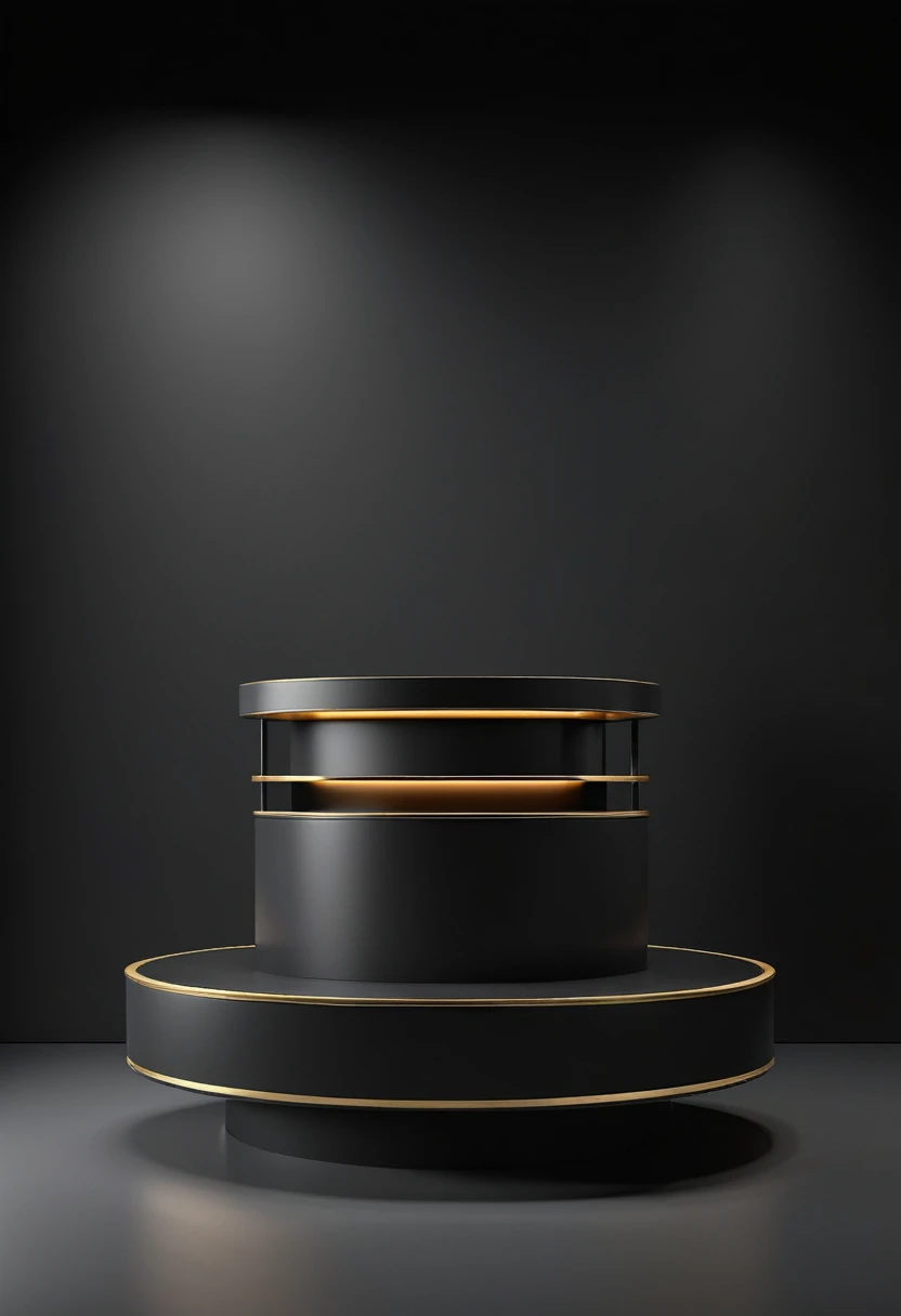 3D rendering of a podium for displaying automotive products, stylish, discreet dark colors