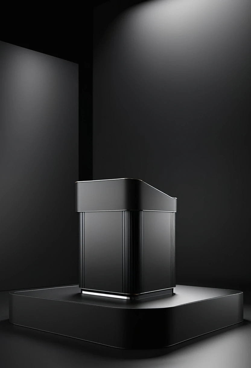 3D rendering of a podium for displaying automotive products, stylish, discreet dark colors