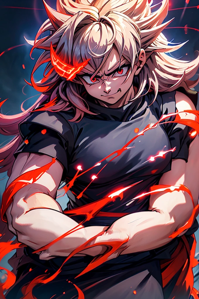 kenjaku,jjk sorcerer, GtsGiga, Gtscity, Rampage,evil,uncaring,pissed off, red aura,hands held tiward,psychotic smile,ready to crash out,Red Engery Ball,cityscape,muscular,bkack trenhcoat,Looming,twintails, domain expansion 