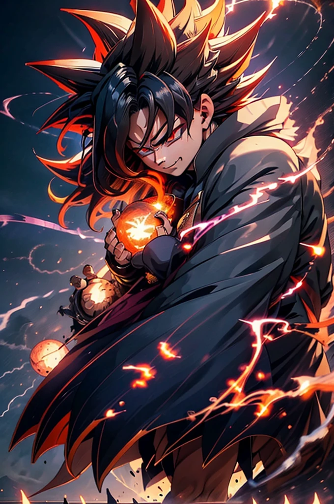 kenjaku,jjk sorcerer, GtsGiga, Gtscity, Rampage,evil,uncaring,pissed off, red aura,hands held tiward,psychotic smile,ready to crash out,Red Engery Ball,cityscape,muscular,bkack trenhcoat,Looming,twintails, domain expansion