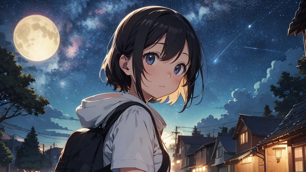 cover to listen to music, studio Ghibli or Lofi illustrations, night vision with starry sky