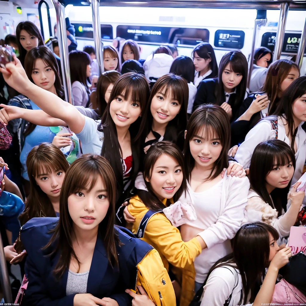 Ultra HD、Realisticな、Crowded train only for high school girls　Japanese schoolgirl　Angle from below　Group photo　5000 High School Girls　Surrounded by many high school girls　Being looked down upon by many high school girls　A lot of high school girls are wrestling　One is being attacked by a large group of high school girls.　Thousands of female students,10,000 High School Girls、Thousands of female students are watching us、Ultra-detailed、Realistic、Crowded train full of high school girls、Lots of schoolgirls in blazers、full house、Tens of thousands of female students　Being looked down upon by everyone