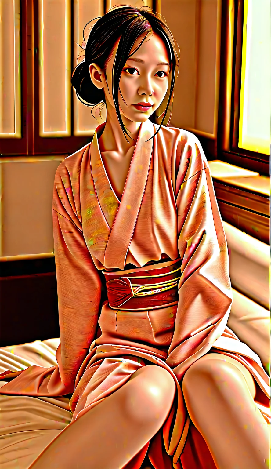 arafed asian woman in a kimono sitting on a bed, in kimono, wearing kimono, yukata, kimono, classy yukata, wearing a kimono, wearing a haori, wearing a simple robe, in a kimono, kimono, japanese kimono, wearing a simple robe, classic kimono, wearing royal kimono, Japanese Model, Traditional Japanese, Japanese style
